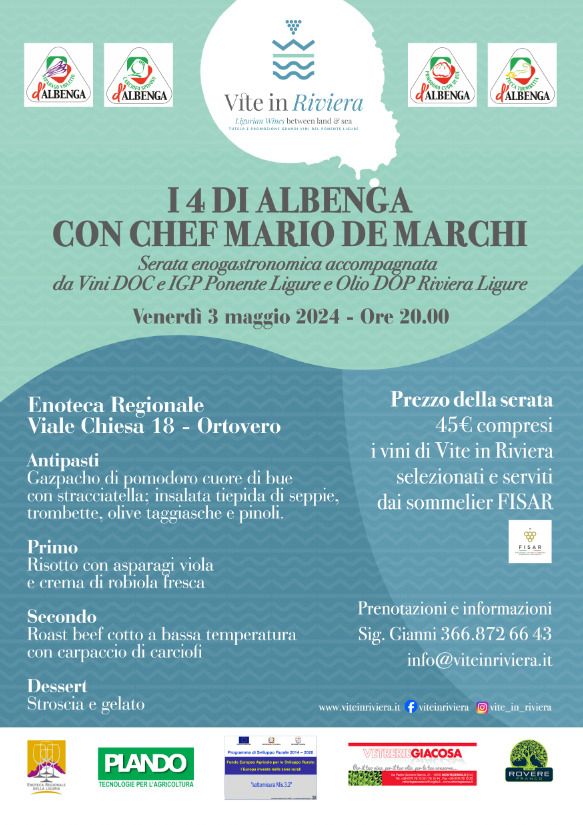 All’Enoteca Regionale di Ortovero serata dedicata ai 4 di Albenga